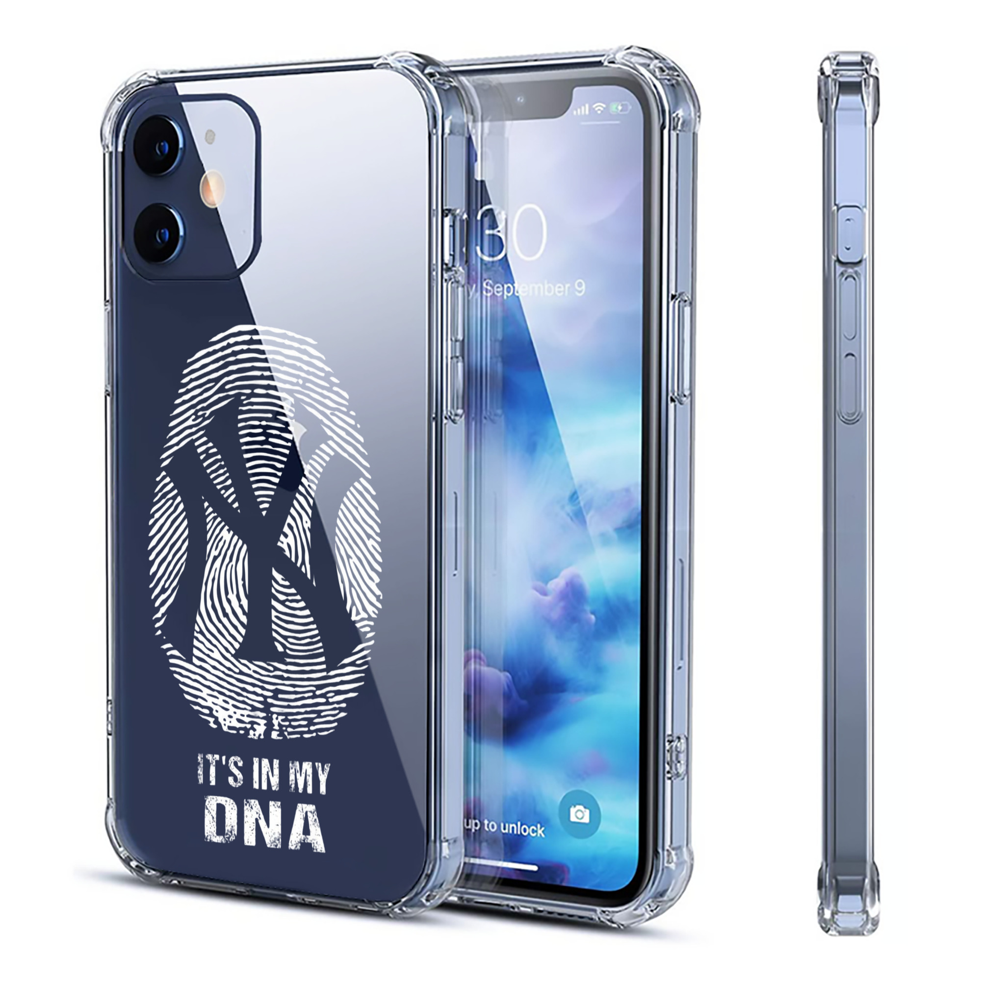 New York Yankees It's In My DNA Clear IPhone 12 Case – Soft TPU With UV Print – Enhanced Drop Protection, Precise Fit, Anti-Fingerprint, Customizable Design, Scratch-Resistant, Yellow-Resistant